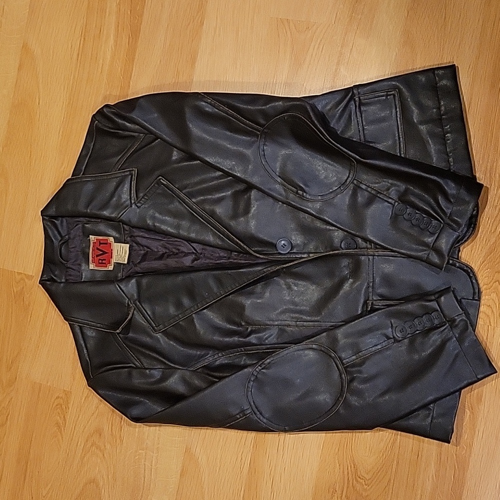 Washed Faux Leather Blazer Jacket